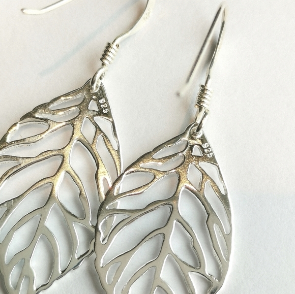 Sterling Silver Leaf Cutout Earrings - Picture 3 of 6